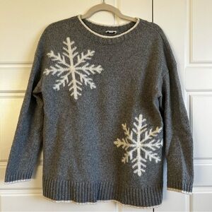 J Jill Grey Snowflake Sweater Apres Ski Winter Preppy Christmas Holiday Casual